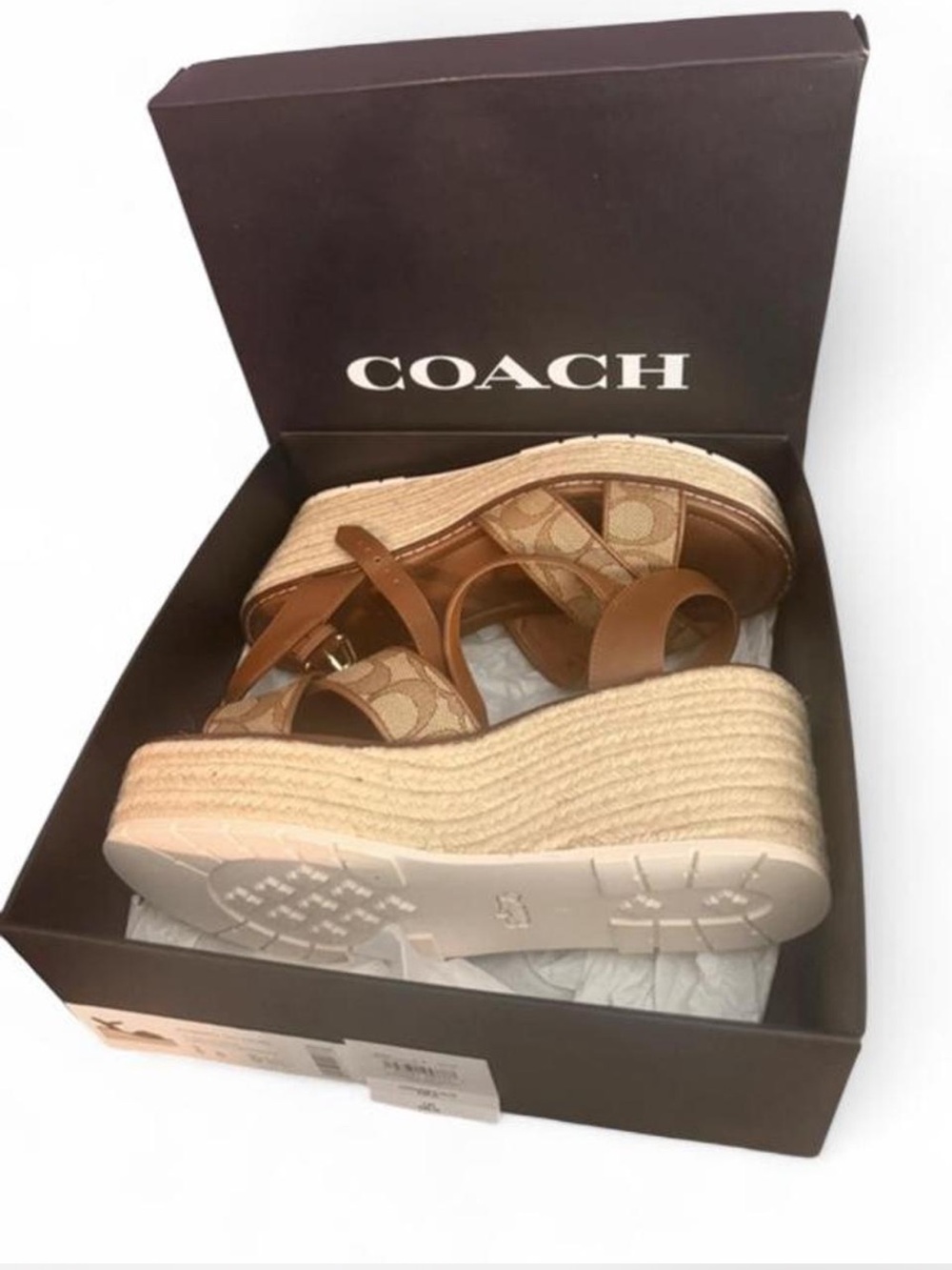 Coach Kimberly Open Toe Wedge Heel Espadrille Sandals, signature canvas, leather
